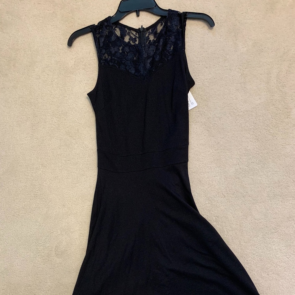 Women's black fit and flare middie dress with lace